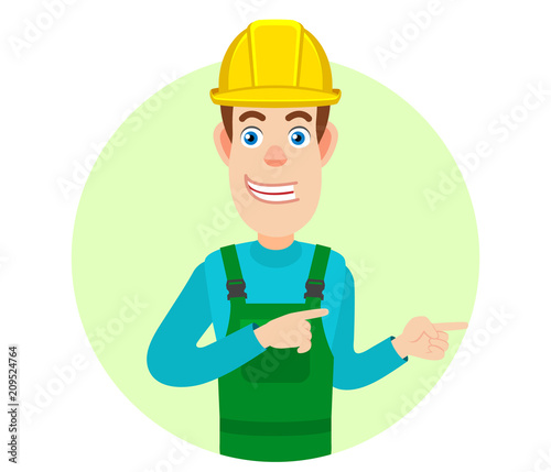 Builder pointing something beside of him