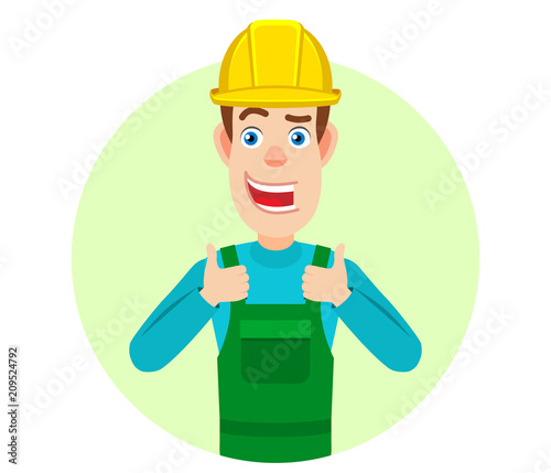 Builder showing thumb up