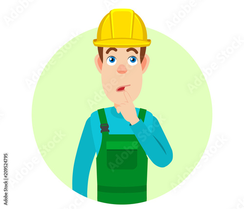 Builder standing with his finger to his lips