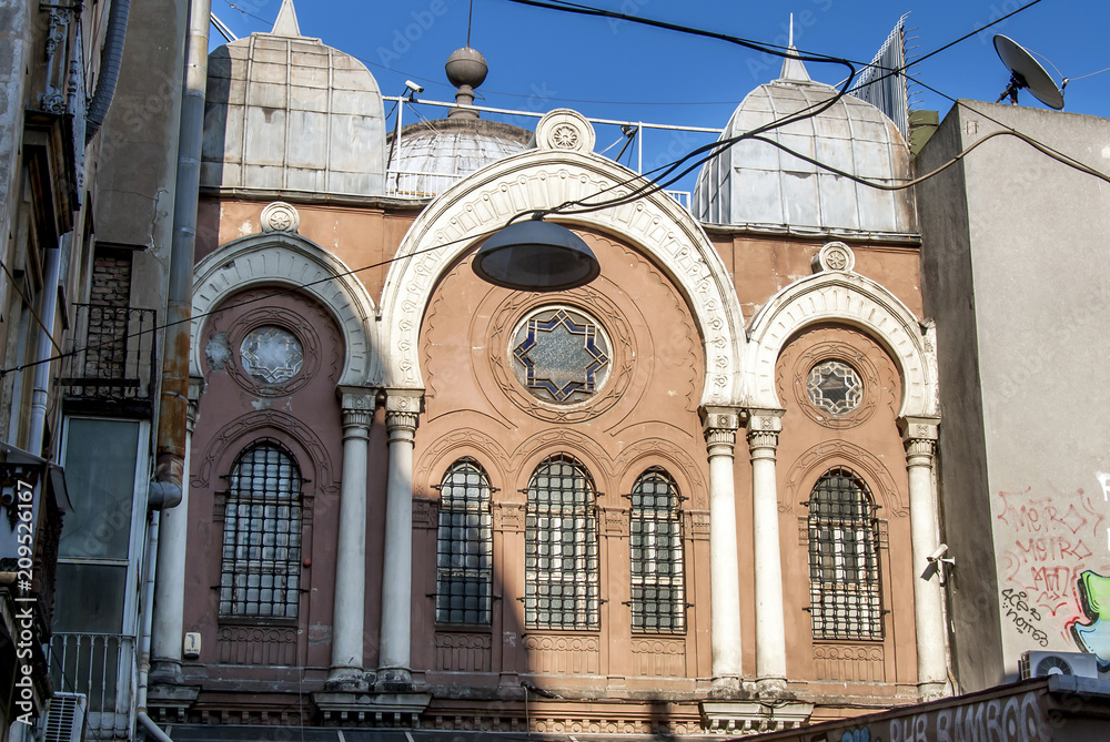 Istanbul, Turkey, 8 June 2018: Synagogue at Pera Yuksek Kaldirim, Karakoy Beyoglu district of Istanbul.