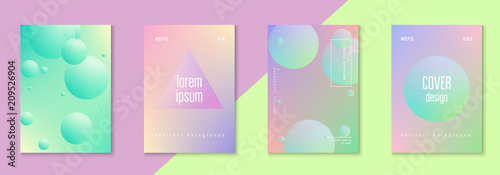Fluid poster set with round shape. Gradient circles on holographic background. Trendy hipster template for placard, presentation, banner, flyer, brochure. Minimal fluid poster in neon colors.