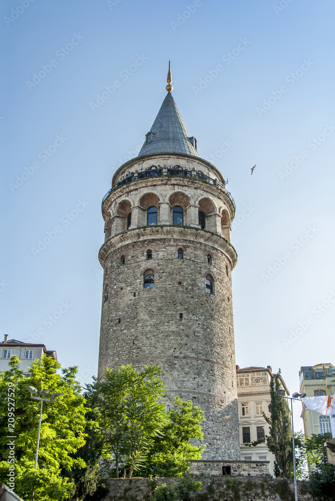 Istanbul, Turkey, 8 June 2018: The Galata Tower in the Karakoy Beyoglu district of Istanbul.