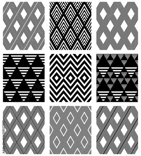Seamless diamonds patterns. Geometric textures set.
