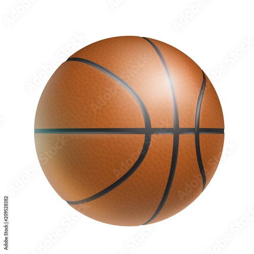 Brown basketball ball, realistic, isolated. Sports equipment for popular team game. Vector illustration