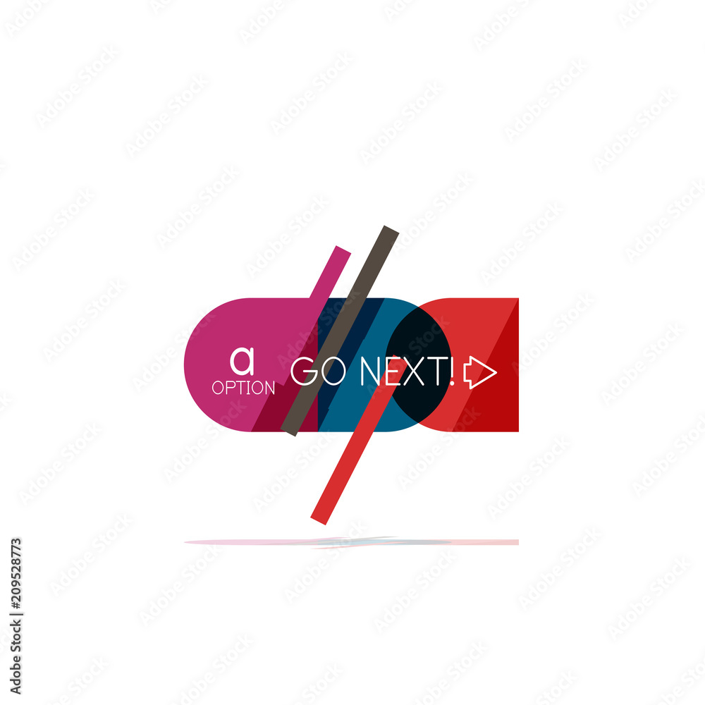 Minimal flat clean abstract option step infographic design element, geometric shapes - round squares, circles and lines layout with sample text Minimal flat clean abstract option step infographic design element, geometric shapes - round squares, circles and lines layout with sample text