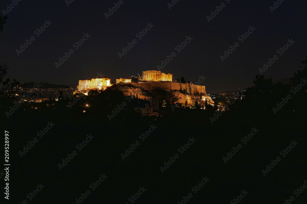Athens Greece, Acropolis scenic night view