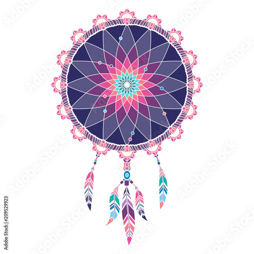 Lineless colorful dreamcatcher with rainbow feathers