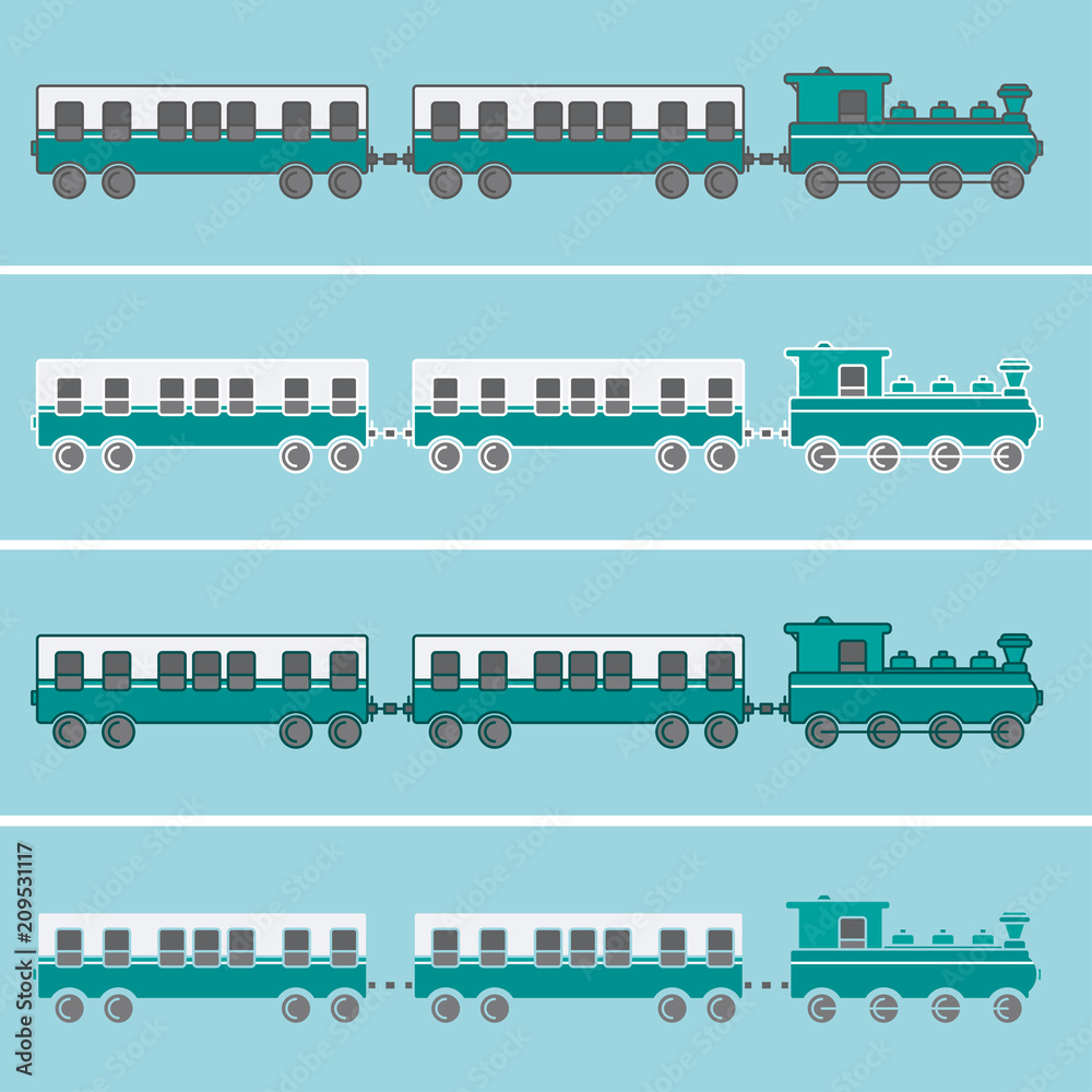 Green flat design vector train with wagons