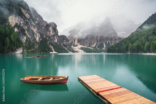 Lake in the mountain valley in the Italy. Beautiful natural landscape in the Italy mountains.