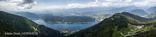 Drone view on the Ossiacher See with the Wörthersee and the Faaker See in the background
