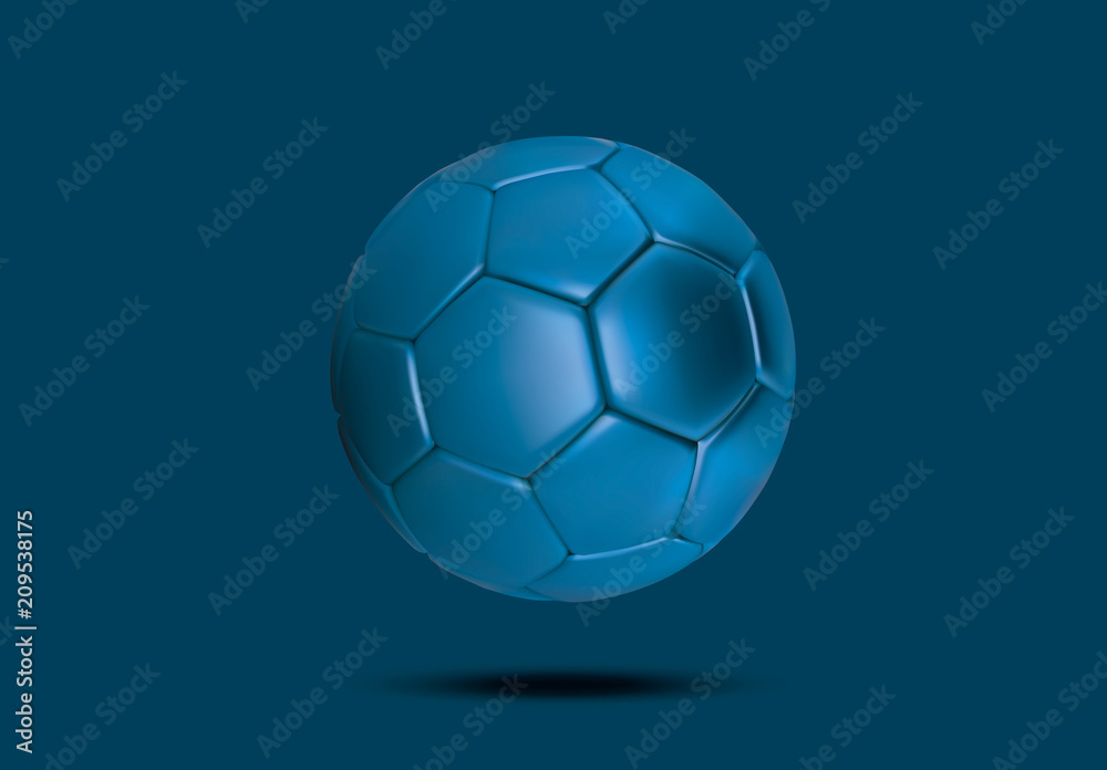 Obraz premium Purple blue soccer ball on blue background. Realistic 3d Blue football ball. Blue football ball