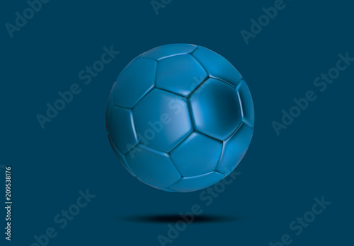 Purple blue soccer ball on blue background. Realistic 3d Blue football ball. Blue football ball
