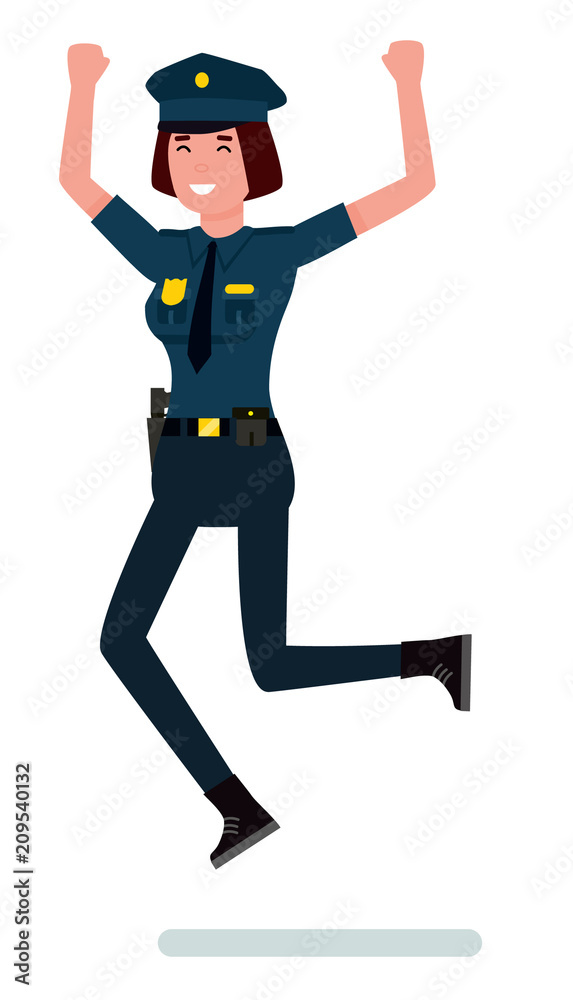 Vector characters: happy woman police officer. Cartoon flat vector  character illustration. Stock Vector | Adobe Stock
