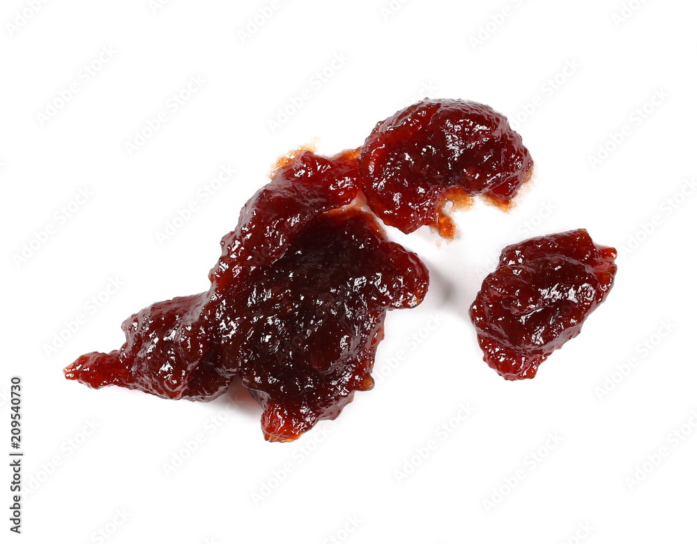cherry jam isolated on white background and texture, top view, clipping path cherry jam isolated on white background and texture, top view, clipping path
