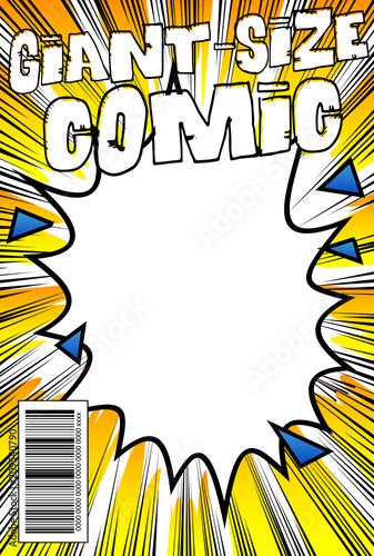 Editable comic book cover with abstract background.