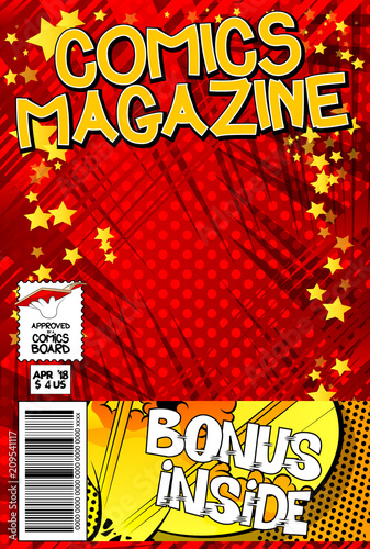 Editable comic book cover with abstract background.