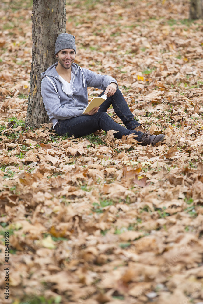 man in nature .autumn leaves.copy space man in nature .autumn leaves.copy space