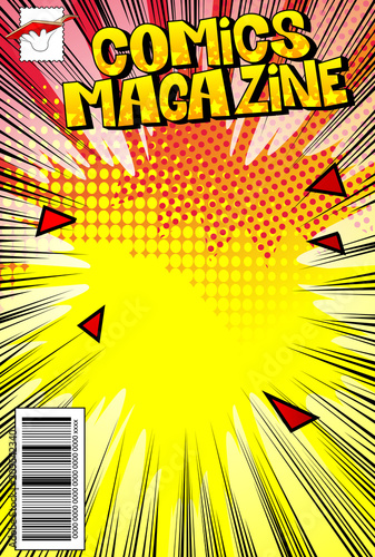 Editable comic book cover with abstract background.