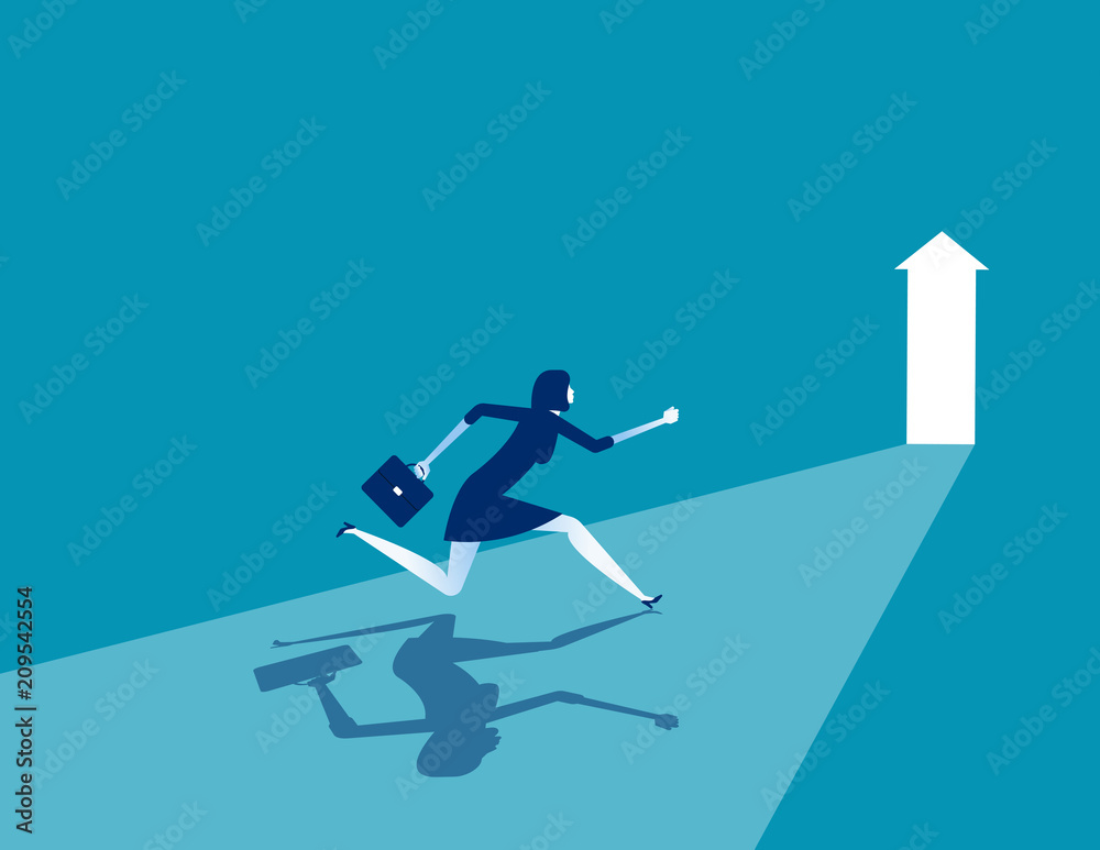 Businesswoman running to goal, Concept business vector illustration, Flat business cartoon, Character style design, Running, Rear view. Businesswoman running to goal, Concept business vector illustration, Flat business cartoon, Character style design, Running, Rear view.