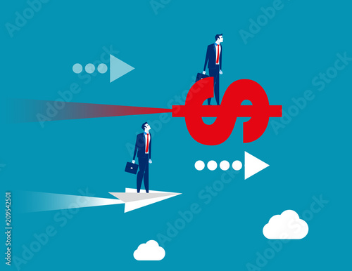 Competition for business people. Concept business strategy vector illustration. Flat business cartoon, Money, Currency, Dollar sign.