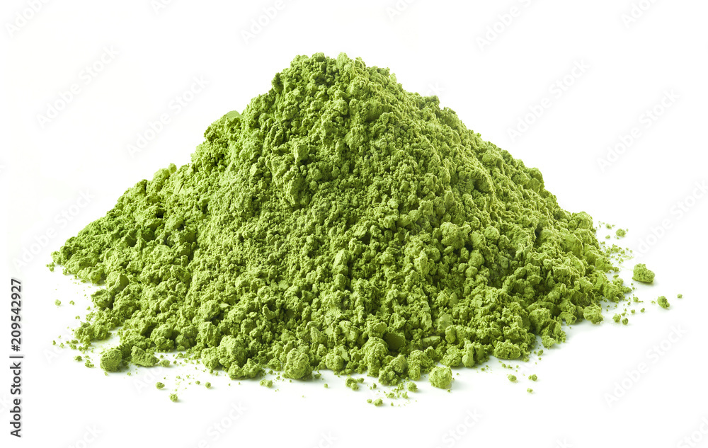 Heap of green matcha tea powder - obrazy, fototapety, plakaty 