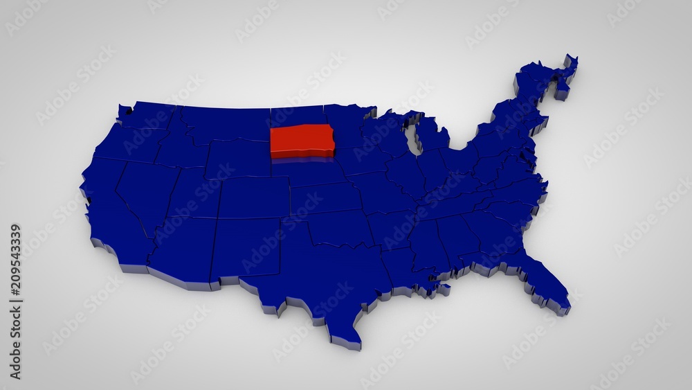 Obraz premium usa map with south dakota map highlited 3d render