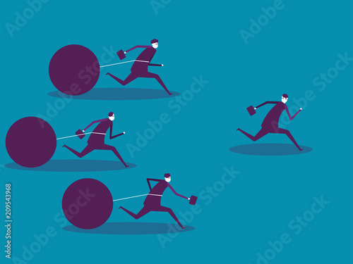 Business corporate people and over burdened. Vector illustration business debt concept, Ball, Freedom, Carrying.