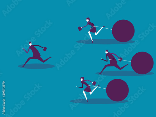 Business corporate people and over burdened. Vector illustration business debt concept, Ball, Freedom, Carrying.