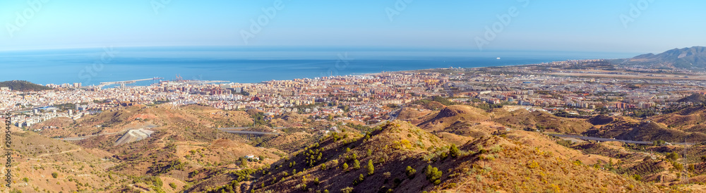 Panoramic view of the Malaga city and Mediterranean sea