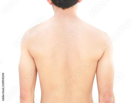 Closeup back of man on white background beauty healthy skin care concept