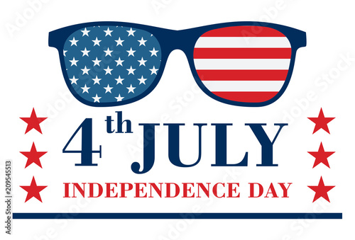 Happy Independence Day Banner with Glasses with stars and strips