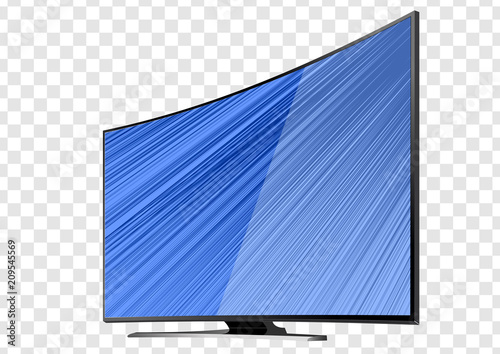 Curved TV screen lcd, plasma isolated on transparent background. Realistic vector illustration. Mock Up Template.
