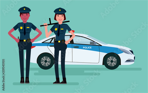 Woman police officers. Guardians of order. Vector flat cartoon design illustration isolated on white background. photo