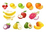 Set tropical fruits. Vector color flat illustration isolated on white