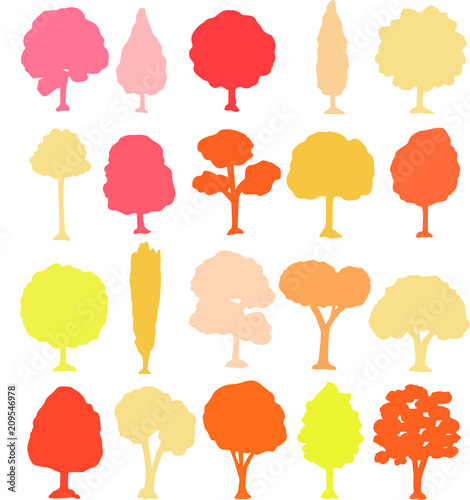 Autumnal Tree silhouette set