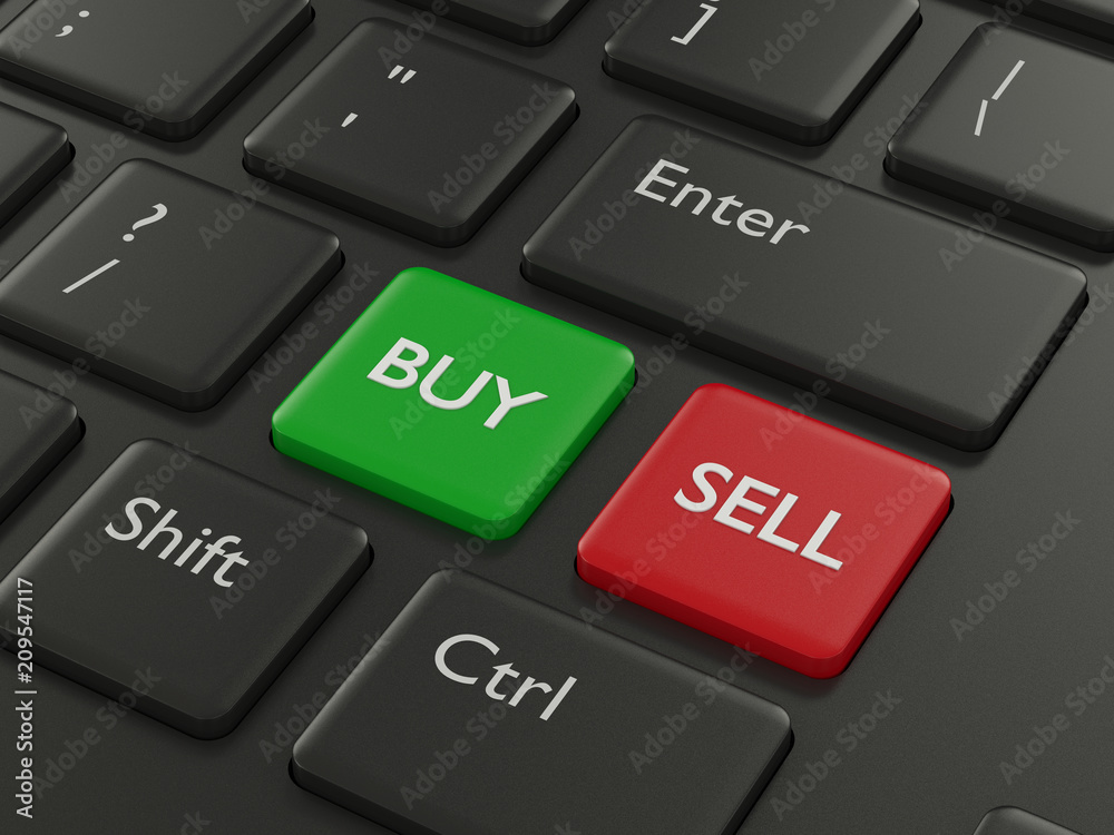 3d renderof computer keyboard with buy and sell buttons 3d renderof computer keyboard with buy and sell buttons
