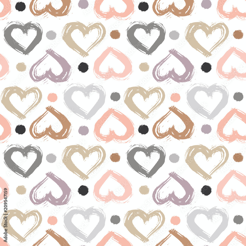 Seamless pattern with hand drawn heart. Hearts painted dry brush. Ink illustration. Seamless pattern with hand drawn heart. Hearts painted dry brush. Ink illustration.