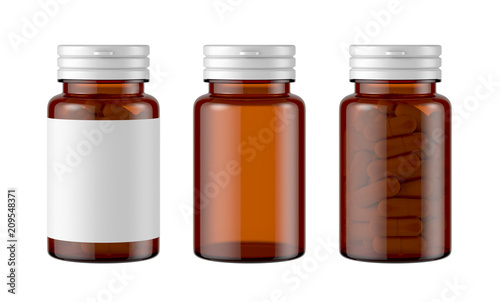 Brown medicine bottle isolated on white background, 3d rendering