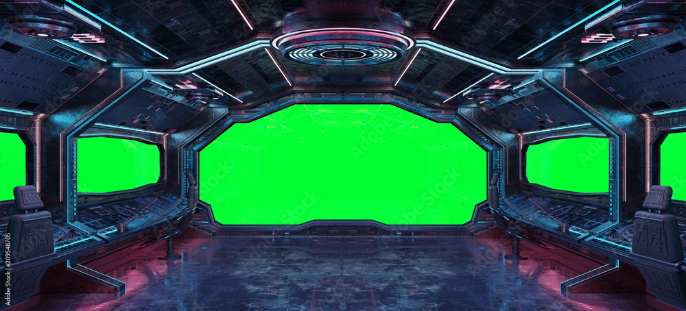 Naklejka premium Grunge Spaceship wnętrza tło renderowania 3D