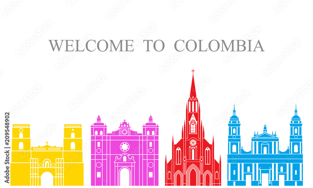 Colombia set. Isolated Colombia architecture on white background
