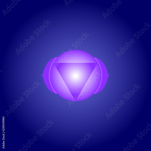 Third Eye chakra Ajna in Indigo color on dark blue space background. Isoteric flat icon. Geometric pattern. Vector illustration eps10