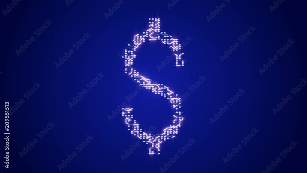 4k a futuristic circuit board with moving electrons shaped dollar sign,abstract electronic connections,Cripto currency bitcoin.Global internet finance,worldwide. 4k a futuristic circuit board with moving electrons shaped dollar sign,abstract electronic connections,Cripto currency bitcoin.Global internet finance,worldwide.