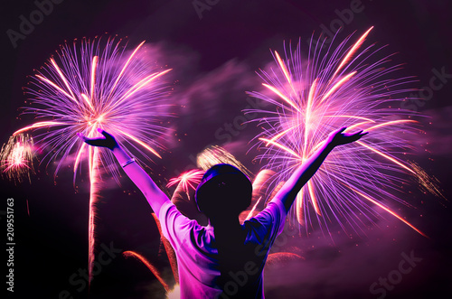 Obraz na plátne Crowd watching fireworks and celebrating