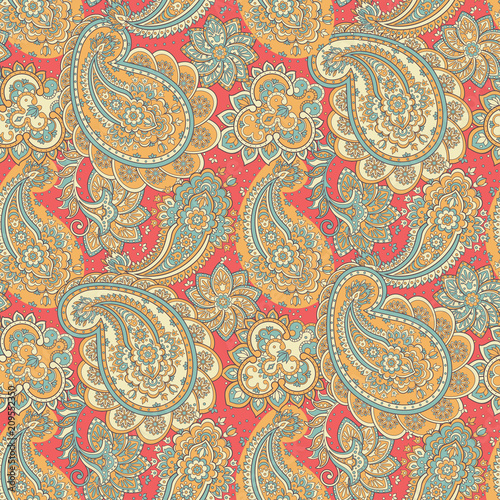 Floral seamless pattern with paisley ornament. Vector Background