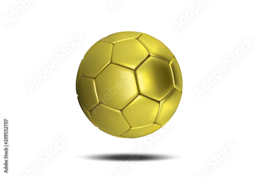 Gold soccer ball isolated on white background. Golden football ball. Soccer 3d ball