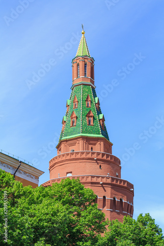 Uglovaya Arsenal'naya Tower of Moscow Kremlin on a blue sky background