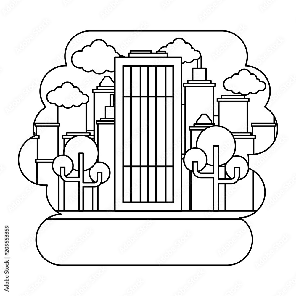 Obraz premium city building over landscape and white background, vector illustration