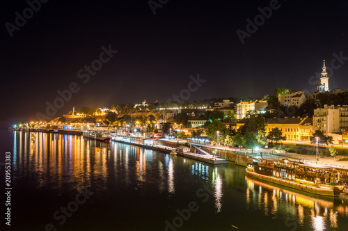 Night view of Belgrade skyline with the river Sava in front © Dimitrios