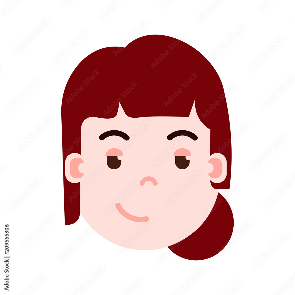 girl head emoji personage icon with facial emotions, avatar character, woman cunning face with different female emotions concept. flat design. vector illustration girl head emoji personage icon with facial emotions, avatar character, woman cunning face with different female emotions concept. flat design. vector illustration