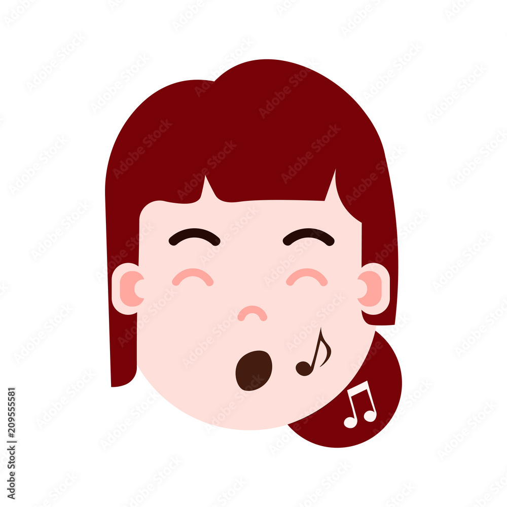 girl head emoji personage icon with facial emotions, avatar character, woman show singing face with different female emotions concept. flat design. vector illustration girl head emoji personage icon with facial emotions, avatar character, woman show singing face with different female emotions concept. flat design. vector illustration